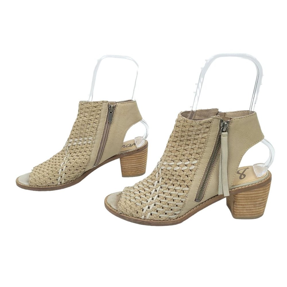 Sam Edelman Cooper Sandals Heels Shoes Woven Leather Booties Size 10 Block Heel